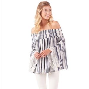 Boho Off the shoulder stripe in Navy / Chambray